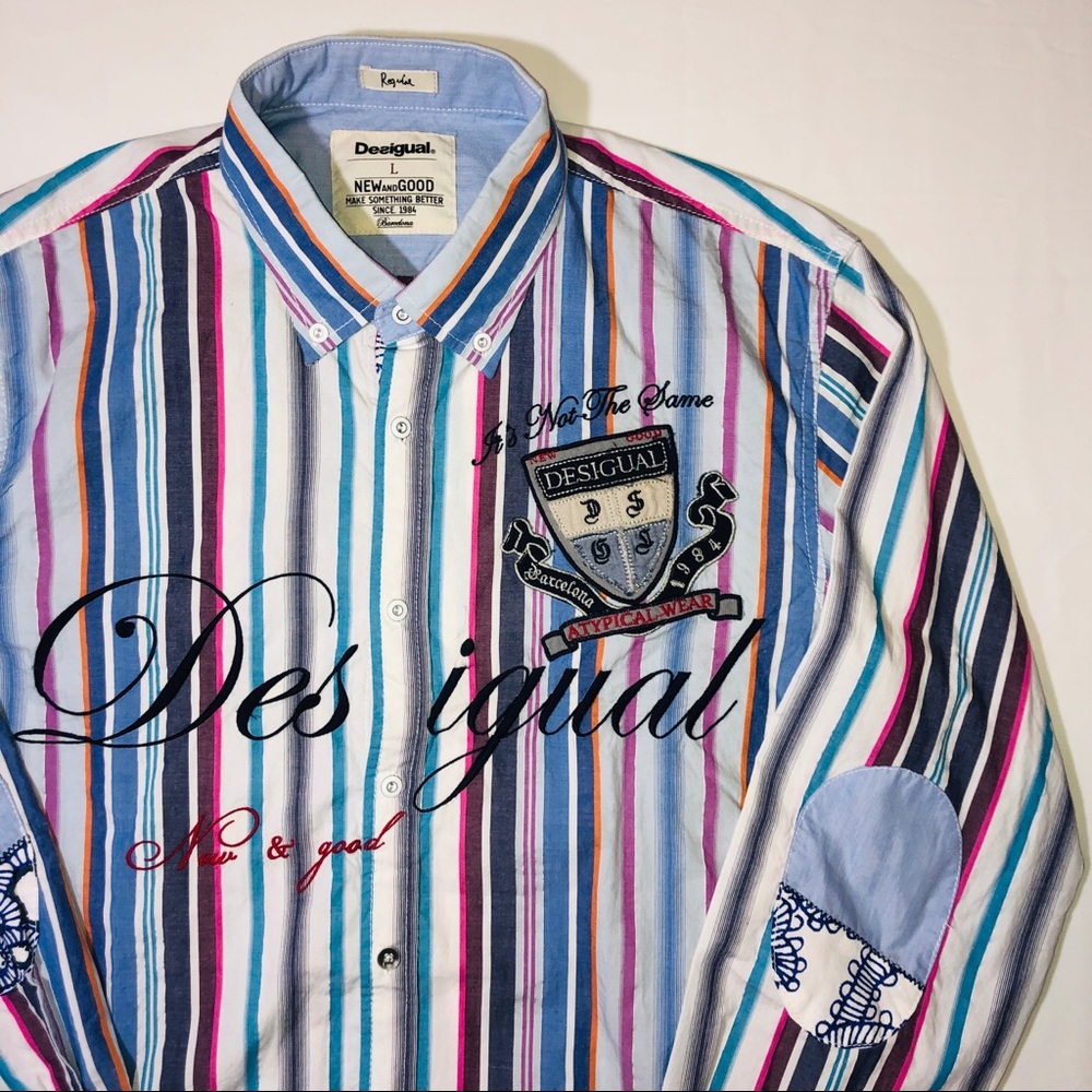 Desigual Spell Out Chest Patch Button Front Large - image 2